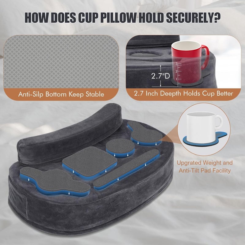 IGOHEALS Couch Cup Holder - Sofa Cup Holder Gaming Pillow for Bed, Rv, Tv, Car, Man Cave, Backseat |Remote, Drinks, Snacks Organizer Caddy Cupholder (Grey) - Image 4